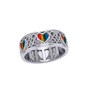Celtic Hearts Spinner Ring with Inlay Stone TR3694 - Jewelry